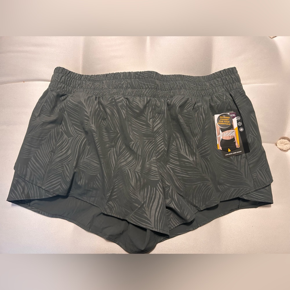 Avia Womens Olive Green Leaf Pattern Athletic Shorts